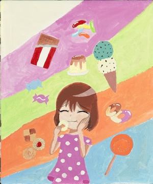 「おいしそうにお菓子を食べる女の子」米倉 杏菜
